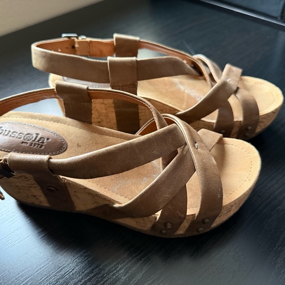 bussola Shoes - Bussola Tan Leather Cork Wedge Sandals | Size 7 | Like New
